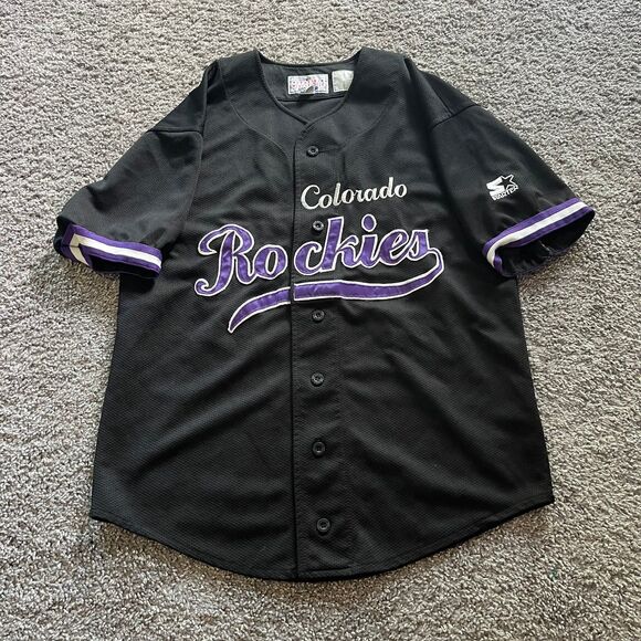 Vintage Starter Colorado Rockies Larry Walker #33 Jersey Black 90s Men’s M MLB - Picture 1 of 7